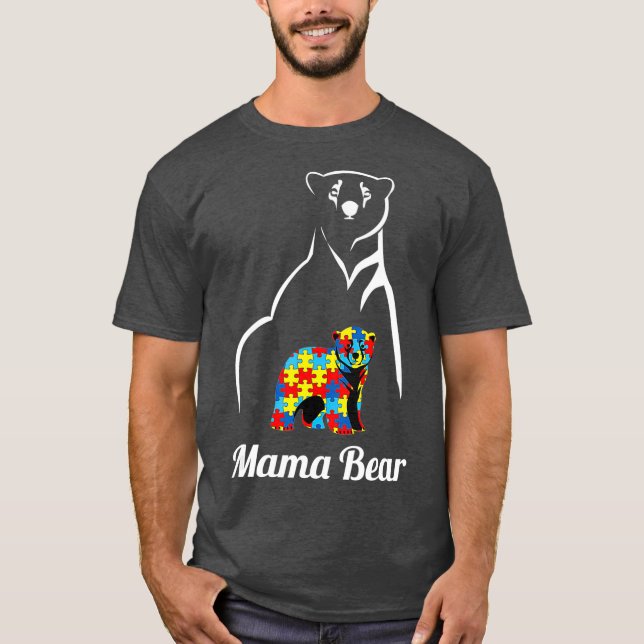 Autism Awareness Mamma Bear Mamma Support Autistic T Shirt (Framsida)
