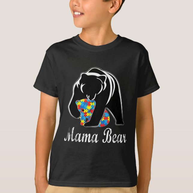 Autism Awareness Mamma Bear Support Autistic Vuxna T Shirt (Framsida)