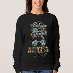 Autism Awareness Mamma Life Messy Bun Hair Mamma M T Shirt