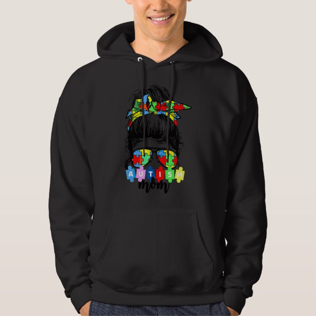 Autism Awareness Mamma Life Messy Bun Sunglasses B Hoodie (Framsida)