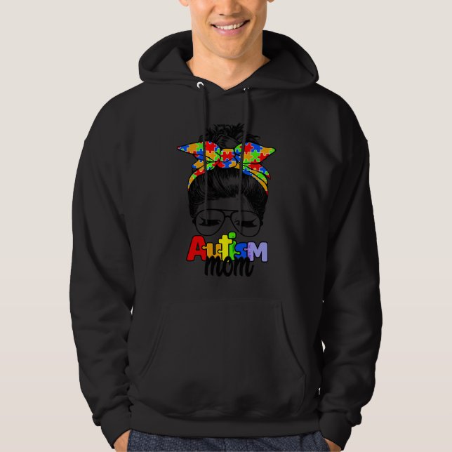 Autism Awareness Mamma Life Messy Bun Sunglasses B Hoodie (Framsida)