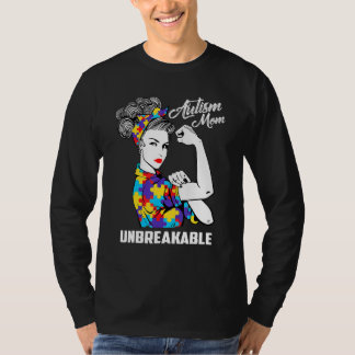 Autism Awareness Mamma Messy Bun Autism Puzzle Ban T Shirt