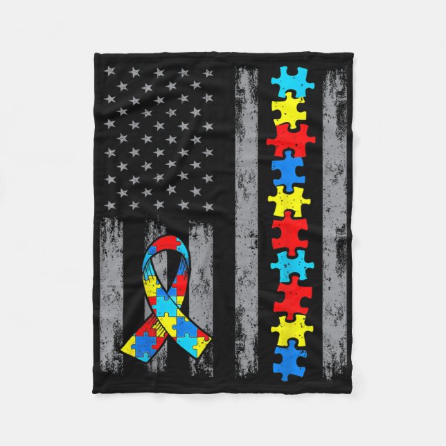 Autism Awareness Mamma Pappa USA flagga Autistic M Fleecefilt (Framsidan)
