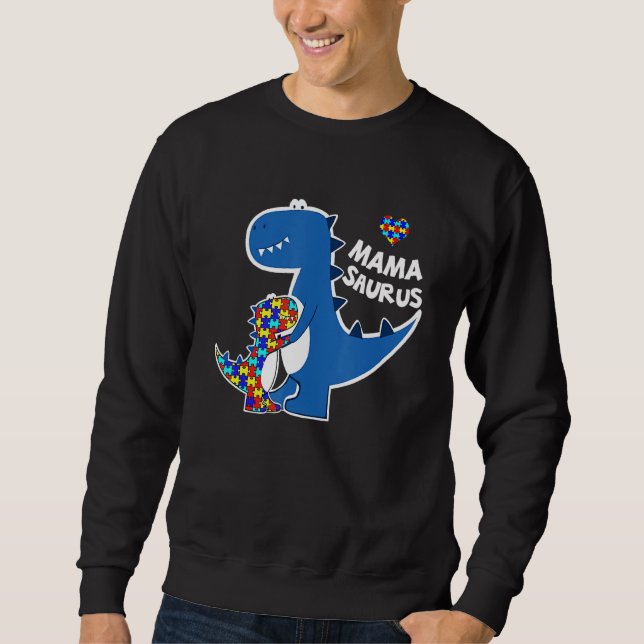 Autism Awareness Mamma Saurus Dinosaur Puzzle Matc Lång Ärmad Tröja (Framsida)