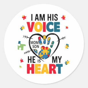 Autism Awareness Mamma Shirt Jag är hans röst han Runt Klistermärke
