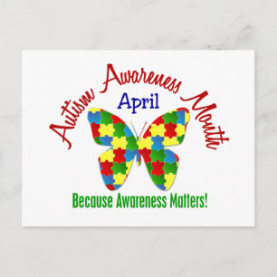 AUTISM AWARENESS MÅNAD APRIL Puzzle Butterfly Vykort