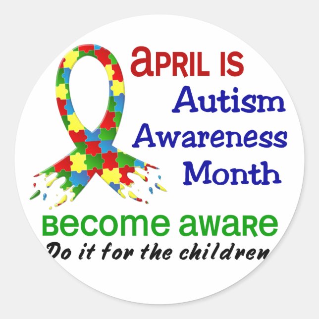 AUTISM AWARENESS MÅNAD APRIL RUNT KLISTERMÄRKE (Framsida)