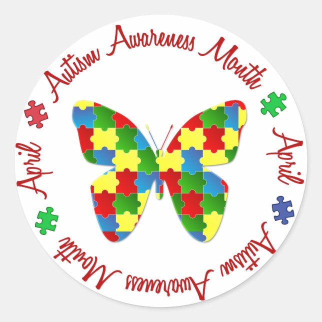 AUTISM AWARENESS MÅNAD APRIL RUNT KLISTERMÄRKE (Framsida)