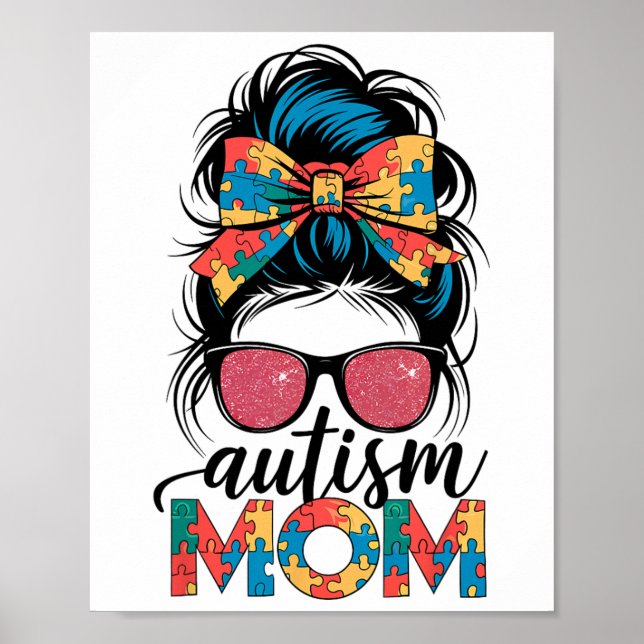 Autism Awareness Messy Bun Autism Mamma Coquette B Poster (Framsidan)