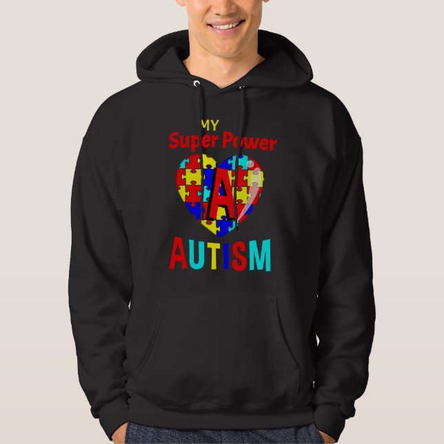 Autism Awareness Min Toppen Power Autism Hoodie (Framsida)