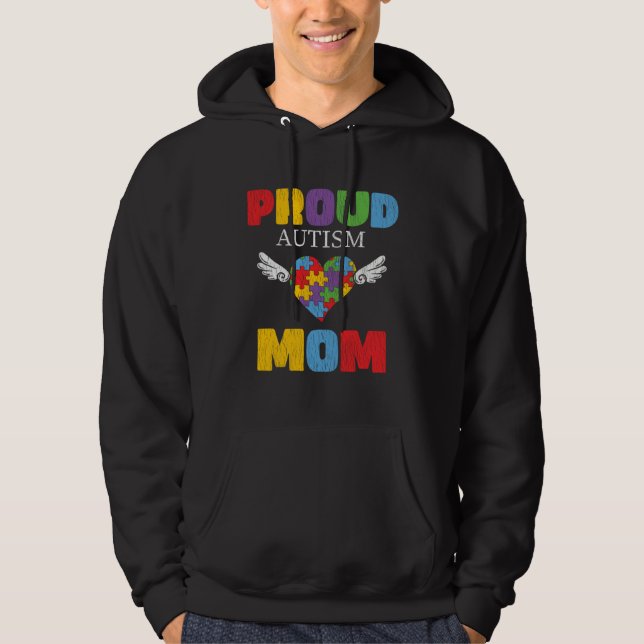 Autism Awareness Mom Proud Autistic Son Daughter M Hoodie (Framsida)