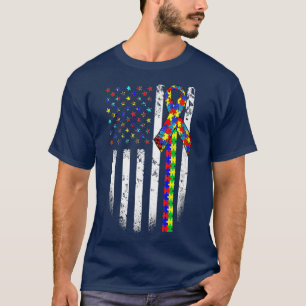Autism Awareness Month American Flagga Autistic T Shirt