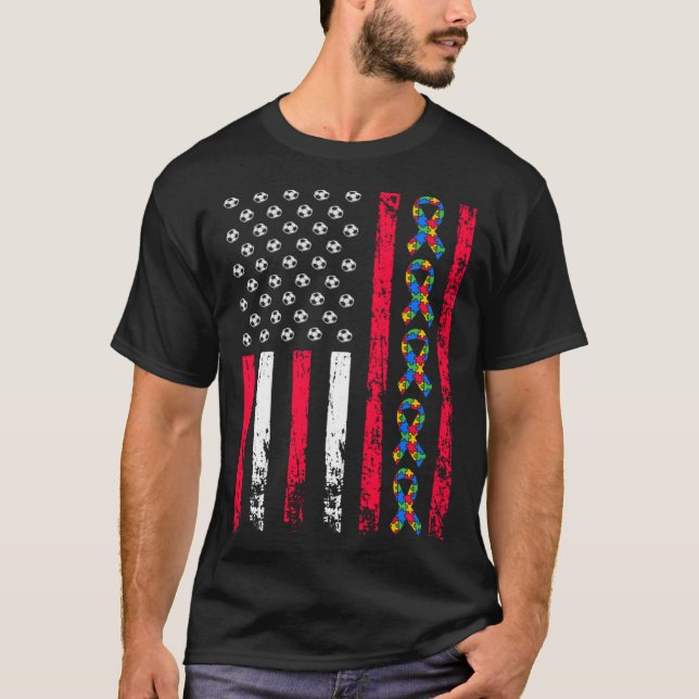 Autism Awareness Month American Sports Flag Soccer T Shirt (Framsida)