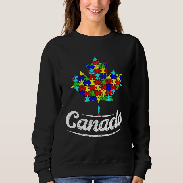 Autism Awareness Month Canada Leaf Autism Support T Shirt (Framsida)