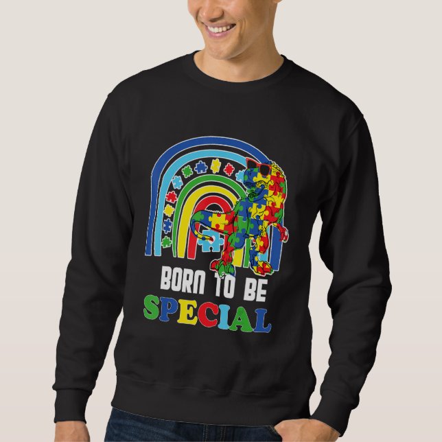 Autism Awareness Month Dinosaur Born Speciell Todd Lång Ärmad Tröja (Framsida)