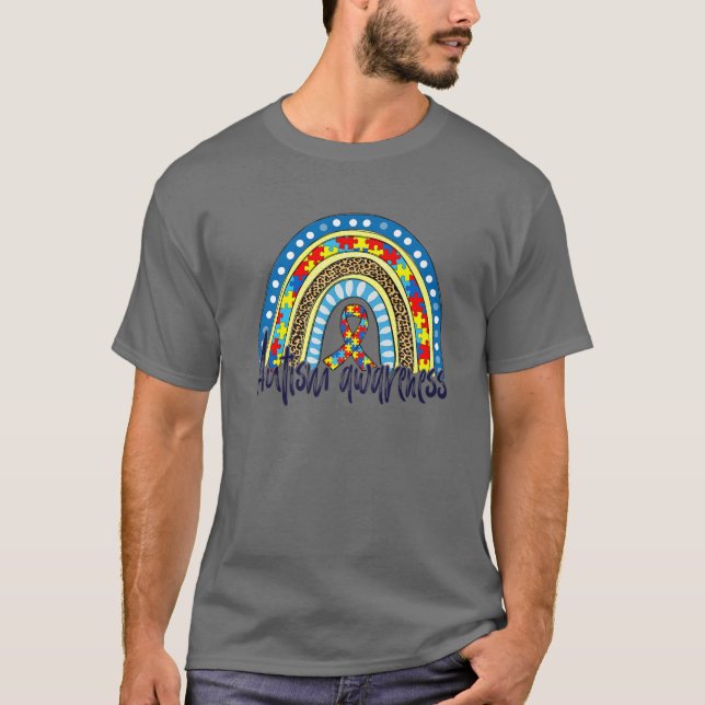 Autism Awareness Month Leopard Rainbow Autism Puzz T Shirt (Framsida)