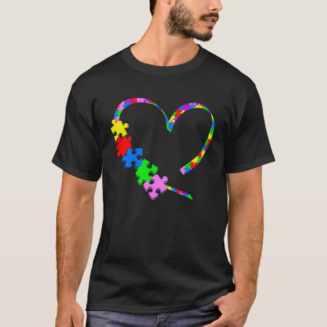 Autism Awareness Month Love Heart Puzzle Support A T Shirt (Framsida)