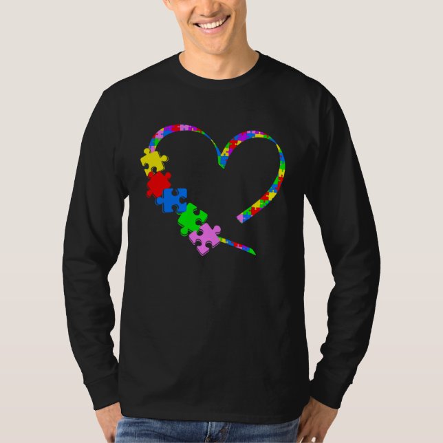 Autism Awareness Month Love Heart Puzzle Support A T Shirt (Framsida)