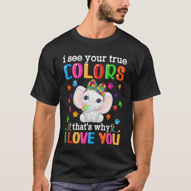 Autism Awareness Month Mama Papa Elephant Love Nee T Shirt (Framsida)