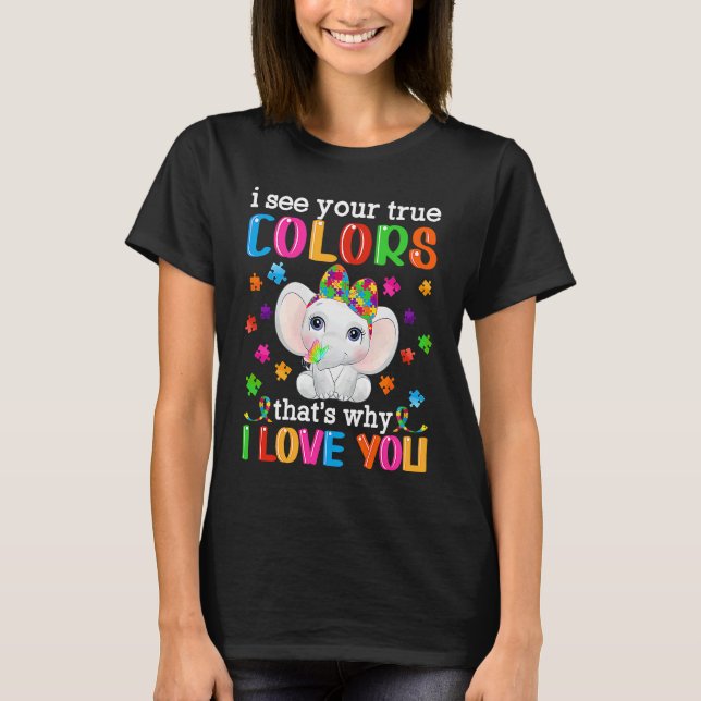 Autism Awareness Month Mama Papa Elephant Love Nee T Shirt (Framsida)