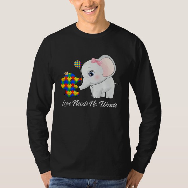 Autism Awareness Month Mama Papa Elephant Love Nee T Shirt (Framsida)