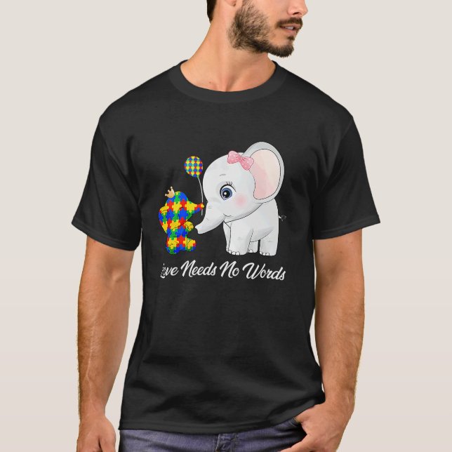 Autism Awareness Month Mama Papa Elephant Love Nee T Shirt (Framsida)