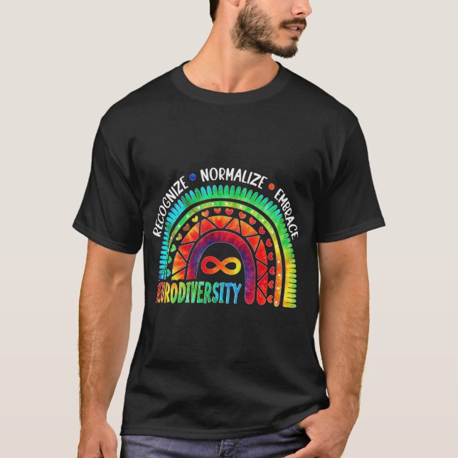 Autism Awareness Month Neurodiversity Rainbow Tie T Shirt (Framsida)
