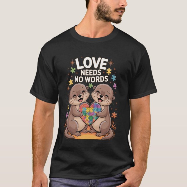 Autism Awareness Month Otter Acceptance Neurodiver T Shirt (Framsida)