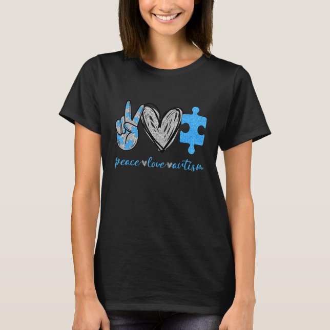 Autism Awareness Month Puzzle Biet Peace Kärlek Au T Shirt (Framsida)