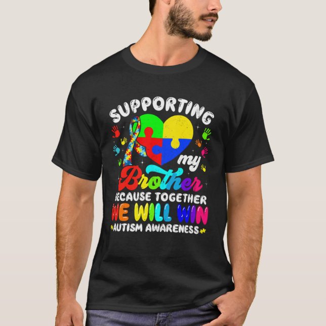 Autism Awareness Month Supporting My Brother Puzzl T Shirt (Framsida)