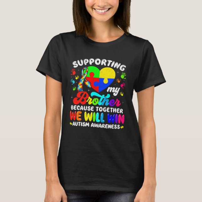 Autism Awareness Month Supporting My Brother Puzzl T Shirt (Framsida)