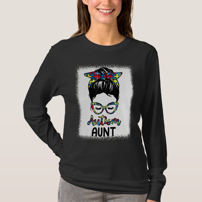 Autism Awareness Moster Messy Bun Bleached Motheru T Shirt (Framsida)