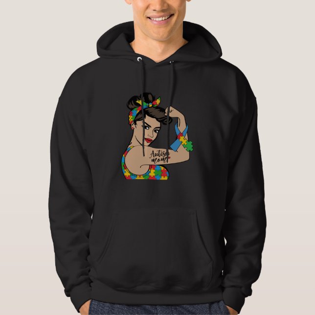 Autism Awareness Mother Mom Autistic Strong Woman  Hoodie (Framsida)