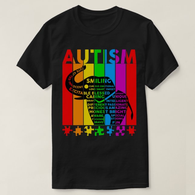 Autism Awareness Ord Elephant Typography Autism T Shirt (Design framsida)