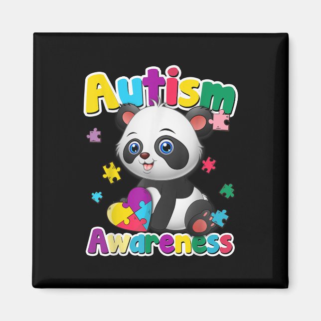 Autism Awareness Panda Puzzle Delar Färg Gift Magnet (Framsidan)