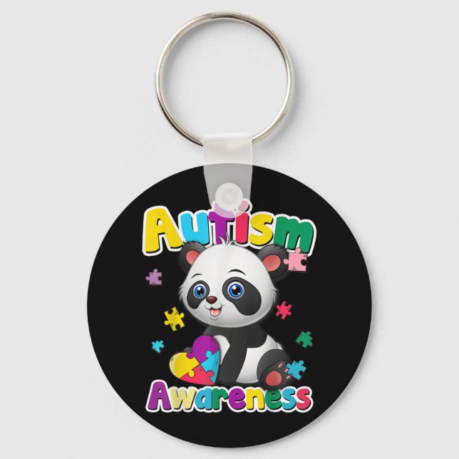Autism Awareness Panda Puzzle Delar Färg Gift Nyckelring (Framsida)