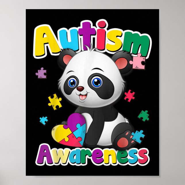 Autism Awareness Panda Puzzle Delar Färg Gift Poster (Framsidan)