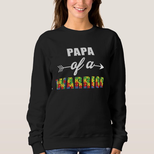 Autism Awareness Papa Of A Warrior Familly Matchin T Shirt (Framsida)