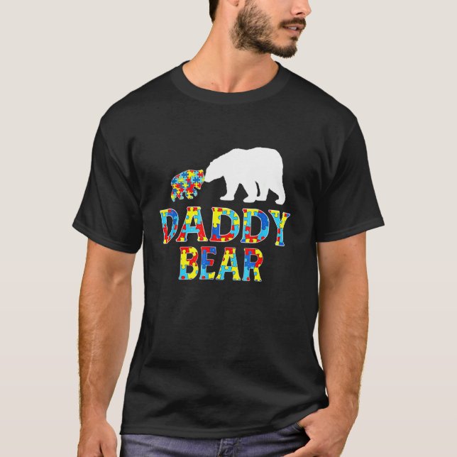 Autism Awareness pappa Bear Puzzle Support Autisti T Shirt (Framsida)