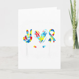 Autism Awareness Peace Love Autism Puzzle Ribbon B Kort