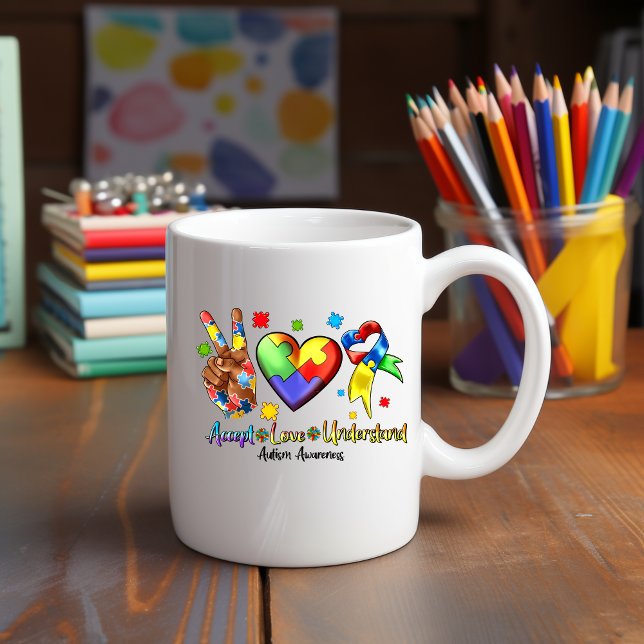 Autism Awareness Peace Puzzle Heart Mugg (Skapare uppladdad)
