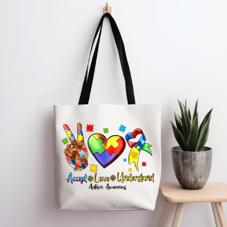 Autism Awareness Peace Puzzle Heart Tote Bag Tygkasse