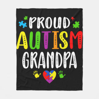 Autism Awareness Proud Autism Grandpa Hand Heart P Fleecefilt