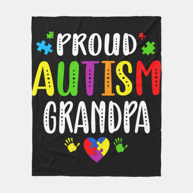 Autism Awareness Proud Autism Grandpa Hand Heart P Fleecefilt (Framsidan)
