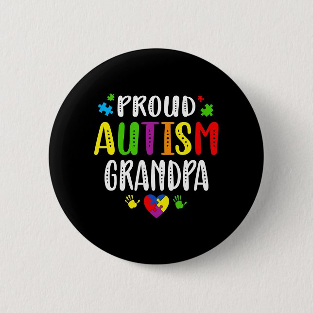 Autism Awareness Proud Autism Grandpa Hand Heart P Knapp (Framsida)