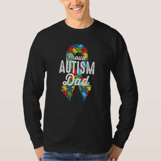 Autism Awareness Proud Autism Pappa Ribbon Puzzle T Shirt
