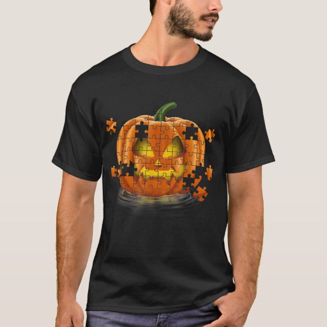 Autism Awareness Pumpkin Biet Puzzle Halloween Co T Shirt (Framsida)