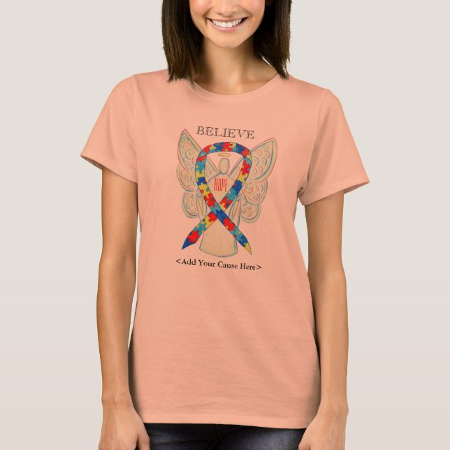Autism Awareness Puzzle ASD Ribbon Angel Shirt T (Framsida)