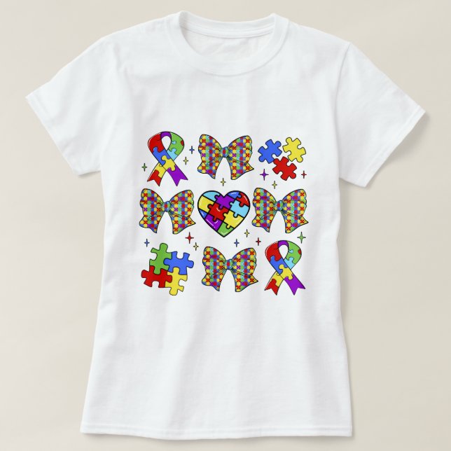 Autism Awareness Puzzle Biet Coquette Bow T Shirt (Design framsida)