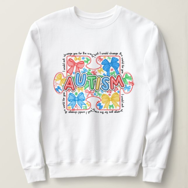 Autism Awareness Puzzle Biet Coquette Bow T Shirt (Design framsida)
